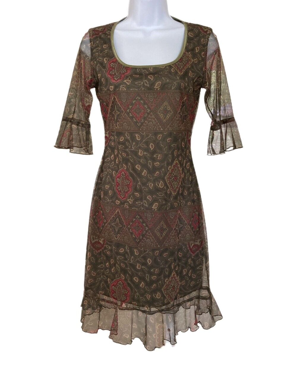 Vintage 90s Y2k Mesh Stretch Overlay Renaissance Whimsy Goth Mini Dress S/4